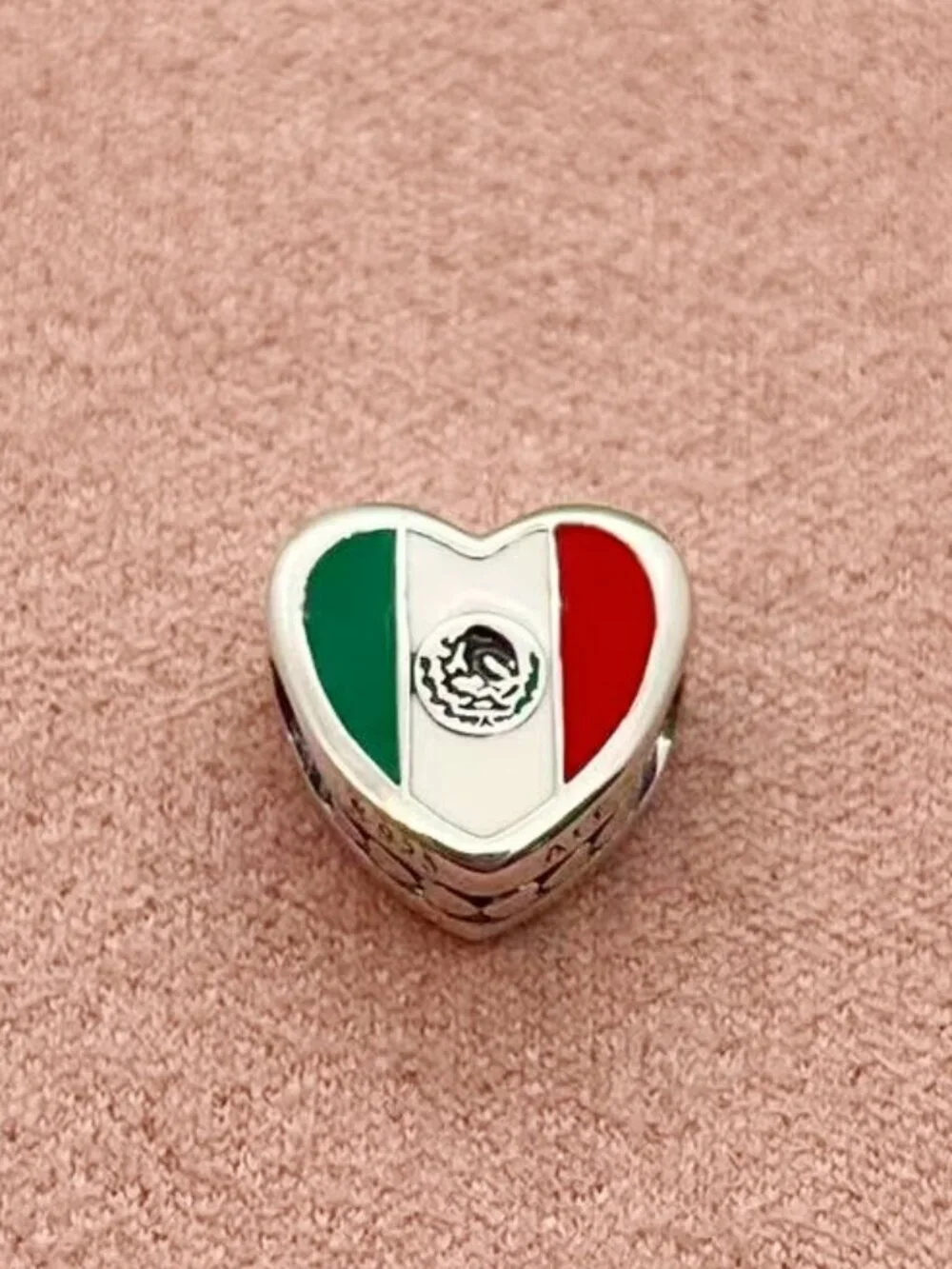 Pandora Mexico Flag Charm Heart Bead Charm Love Mexico S925 Sterling Silver